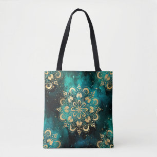 Gold- und Grün-Galaxie-Dharma-Mandala-Muster Tasche