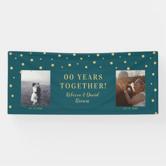 Gold und Grün | Hochzeitsjubiläum-Party Banner (Horizontal)