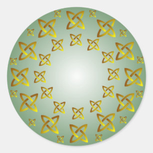 Gold und Grün-keltischer Knoten-Muster-runder Runder Aufkleber