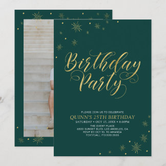 Gold und Grün | Modern Chic 25. Geburtstagsparty Einladung