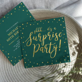 Gold und Grün | Überraschung 60. Geburtstagsparty Einladung
