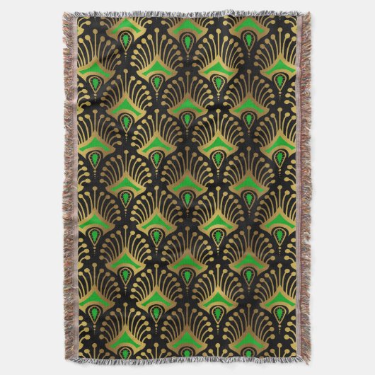 Gold und grüne Art-Deco-Muster auf schwarz Decke (Vorderseite Vertikal)