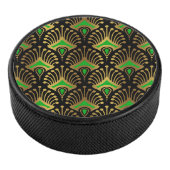 Gold und grüne Art-Deco-Muster auf schwarz Eishockey Puck (3/4)
