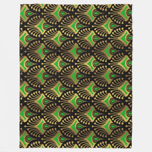 Gold und grüne Art-Deco-Muster auf schwarz Fleecedecke (Vorderseite)