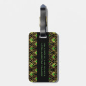 Gold und grüne Art-Deco-Muster auf schwarz Gepäckanhänger (Rückseite vertikal)