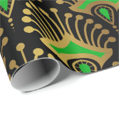 Gold und grüne Art-Deco-Muster auf schwarz Geschenkpapier (Rolleneckpunkt)