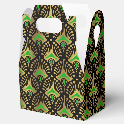 Gold und grüne Art-Deco-Muster auf schwarz Geschenkschachtel (Geöffnet)