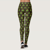 Gold und grüne Art-Deco-Muster auf schwarz Leggings (Rückseite)