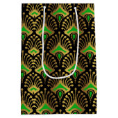 Gold und grüne Art-Deco-Muster auf schwarz Mittlere Geschenktüte (Rückseite)