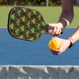 Gold und grüne Art-Deco-Muster auf schwarz Pickleball Schläger