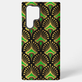 Gold und grüne Art-Deco-Muster auf schwarz Samsung Galaxy Hülle