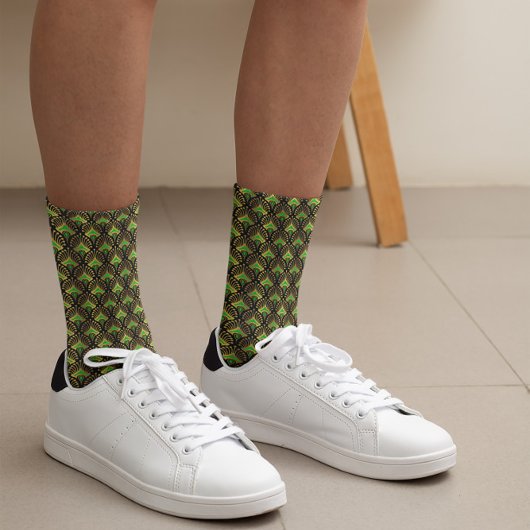 Gold und grüne Art-Deco-Muster auf schwarz Socken