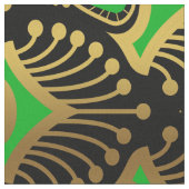 Gold und grüne Art-Deco-Muster auf schwarz Stoff (Nahaufnahme)