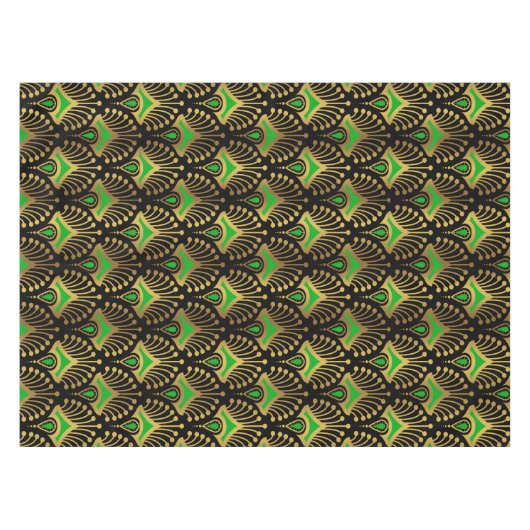 Gold und grüne Art-Deco-Muster auf schwarz Tischdecke (Vorderseite (Horizontal))