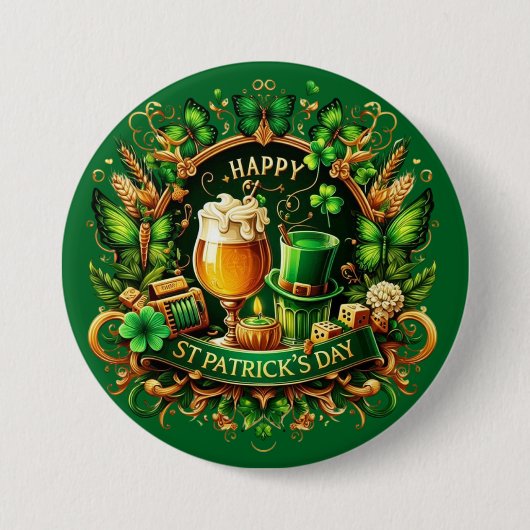 Gold- und grüne aufwendige St. Patrick's Day-Feier Button (Vorderseite)