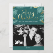 Gold und grüne Blätter Frohe Weihnachten Foto (Vorderseite)