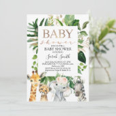 Gold und grüne Blätter GIrls Safari Baby Dusche Einladung (Stehend Vorderseite)