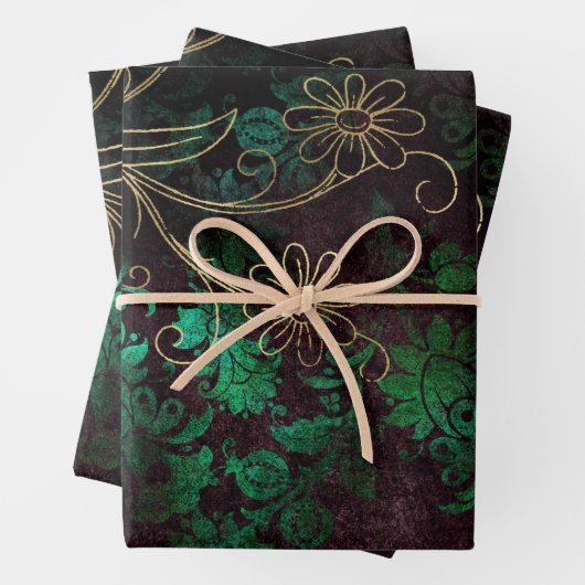 Gold und grüne Blüten Geschenkpapier Set (Beispiel)
