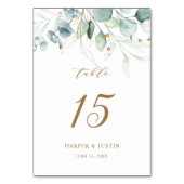 Gold und grüne Botanische Hochzeit Tischnummer (Rückseite)
