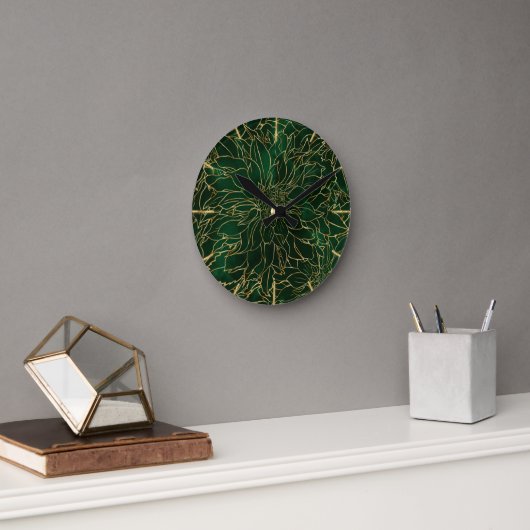Gold- und Grüne Dahlienblume Runde Wanduhr (Büro)