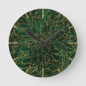 Gold- und Grüne Dahlienblume Runde Wanduhr (Vorderseite)