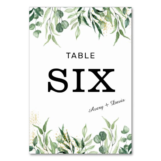 Gold und Grüne Hochzeit für Tischnummer Card. (Vorderseite)