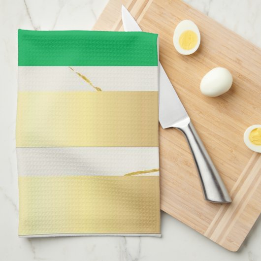 Gold- und grüne Marmorstreifen Geschirrtuch (Viertel Falte)