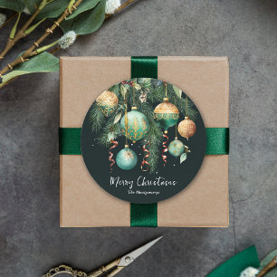 Gold- und grüne Weihnachtsdekorationen Runder Aufkleber