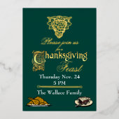 Gold und grüner Erntedank Folieneinladung (Vorderseite)