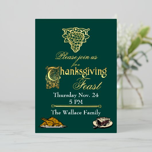 Gold und grüner Erntedank Folieneinladung (Stehend vorne)
