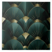 Gold und grüner Lüfter, Art Deco, Metallic-Stil Fliese (Vorderseite)