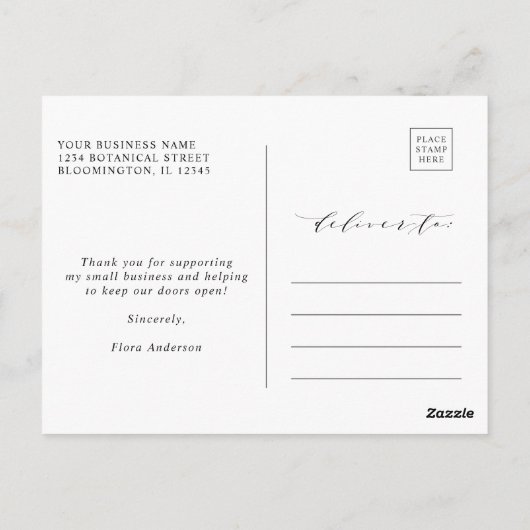 Gold und grünes botanisches Geschäft Vielen Dank Postkarte (Rückseite)