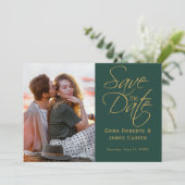 Gold und grünes Foto Save the Date (Stehend Vorderseite)