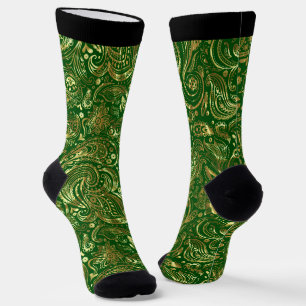 Gold- und grünes vintage-blumen-paisleymuster socken