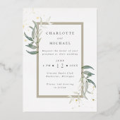 Gold und Grüntöne Aquarell Blätter Hochzeitfolie i Folieneinladung (Vorderseite)