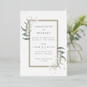 Gold und Grüntöne Aquarell Blätter Hochzeitfolie i Folieneinladung (Stehend vorne)