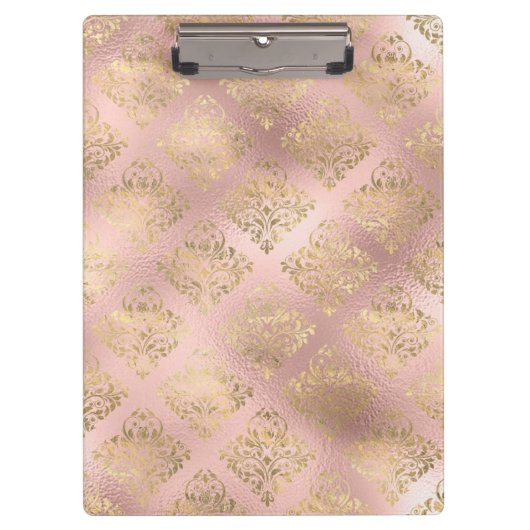 Gold und hellrosa Foil Glam Damask Muster Klemmbrett (Vorderseite)