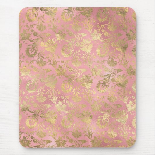 Gold- und hellrosa Folien-Blumenmuster Mousepad (Vorne)