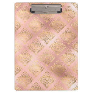 Gold- und Hellrosa-Folien-Glam-Damaskus-Muster Klemmbrett