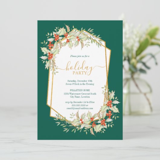 Gold und Holly | Geometrische Feiertage Einladung (Stehend Vorderseite)
