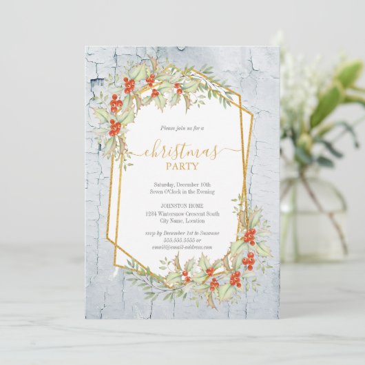 Gold und Holly | Geometrische Rustikale Weihnachte Einladung (Stehend Vorderseite)
