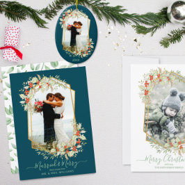 Gold und Holly Verheiratet & Merry | Geometrisches Feiertagskarte