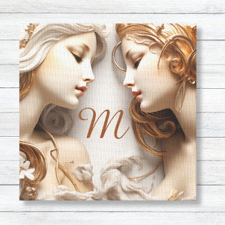 Gold und Ivory Angels Mit Monogramm Leinwanddruck