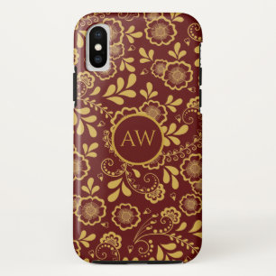 Gold- und Kirschrot viktorianisches Blumen-Spitzen Case-Mate iPhone Hülle