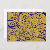 Gold und Kobaltbrokat Einladungspostkarte (Vorne/Hinten)