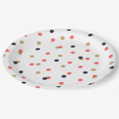 Gold- und Korallenkonfetti-Punkte der Marine Pappteller (Schrägansicht)