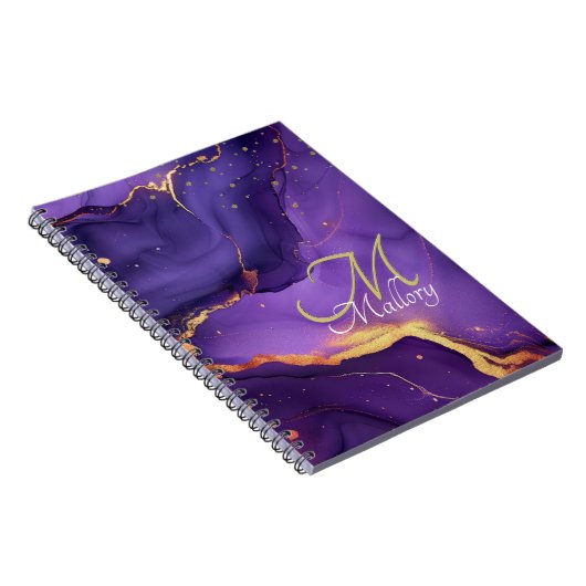 Gold und Lila Agate 💜 ✨ elegante Script Monogram Notizblock (Rechte Seite)