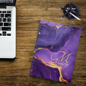 Gold und Lila Agate 💜 ✨ elegante Script Monogram Notizblock