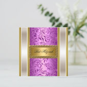 Gold und Lila Art Deco Bat Mitzvah Einladung (Stehend Vorderseite)