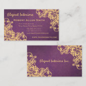 Gold und lila barocker Renaissance-DamastGrunge Visitenkarte (Vorne/Hinten)